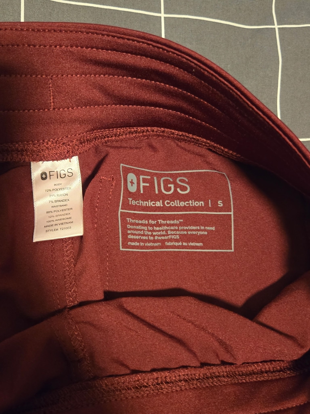 FIGS Technical Collection Active Leggings in Deep Burgundy And Navy Blue